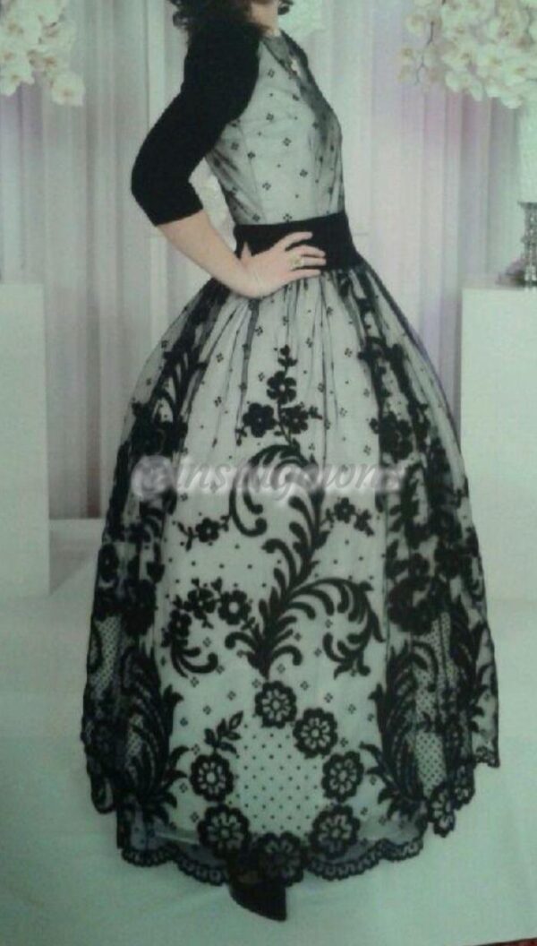 Stunning Custom Chaya Raizy Kohl Black Cut Velvet & Tulle Gown for Sale