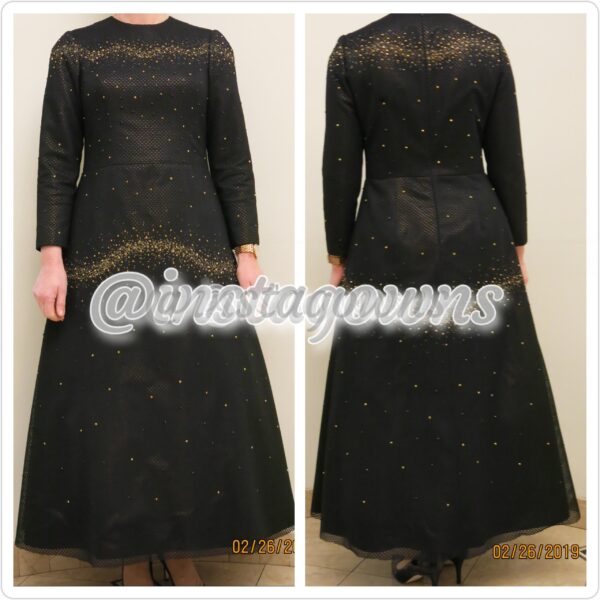 Mother of the Bride Black & Gold Cocktail Length Gown for Sale