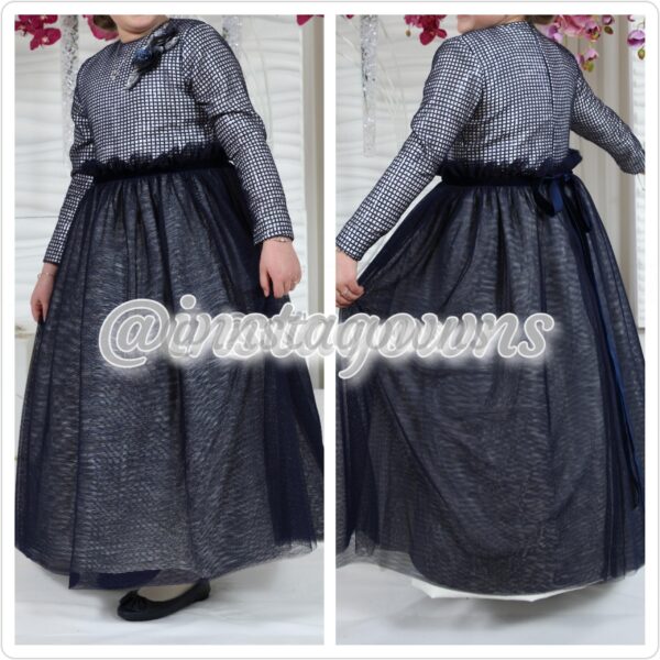 Magnificent Preteen Navy & Off White Gown for Sale