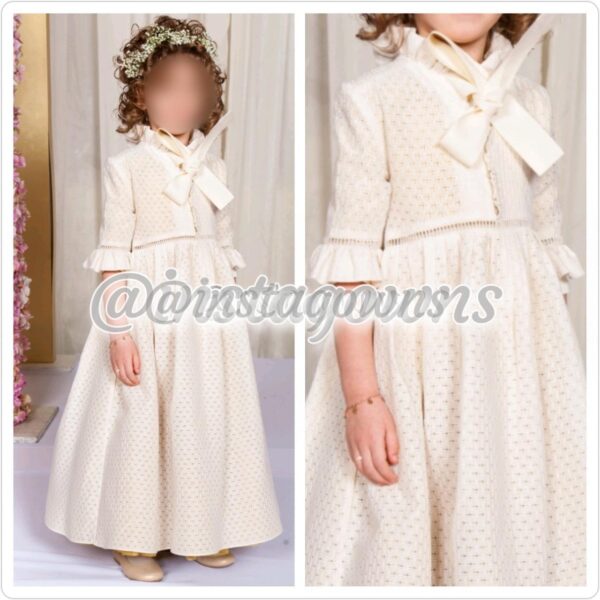 Four Designer Tia Cibani Eyelet Ivory Girls Gowns for Sale
