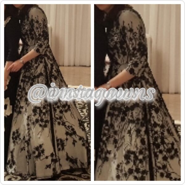 Exquisite Black Tulle & Flower Applique with White Underlay Gown for Sale