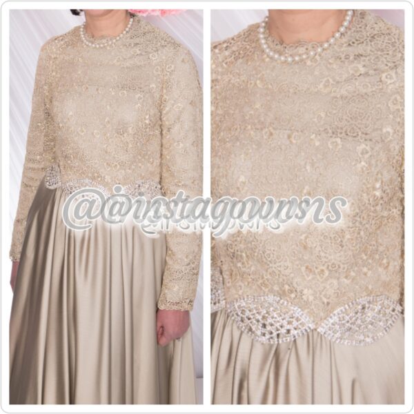 Teal Couture by Pessy Blum Gold Lace Top with Heavy Beading on Waist & Flairy Silk Bottom Mother of Bride Gown for Sale
