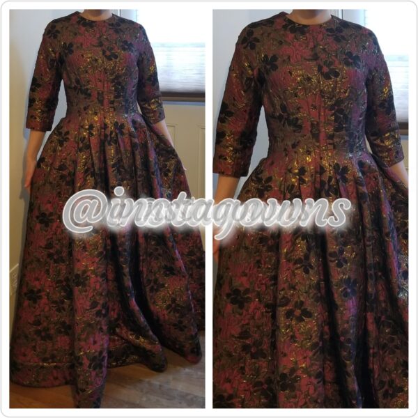 Exquiste Gold, Mulberry & Black Gown for Sale