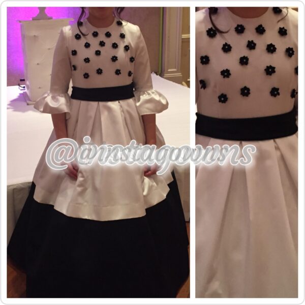 White Satin with Black small Flowers Gown for Sale