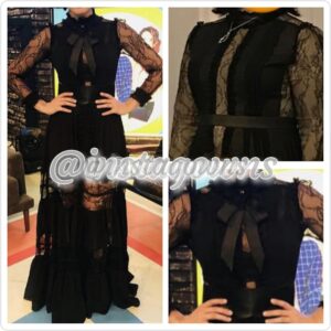 Beautiful Miri's Black Lace & Chiffon with Beige Lining Detailed Gown for Sale