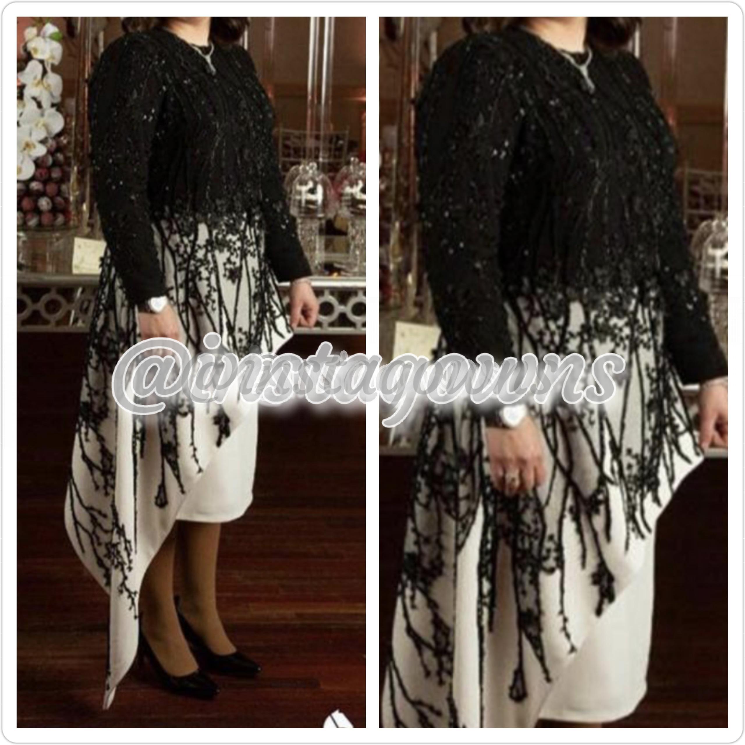 Silver Sequin Magnificent One of a Kind Beaded Lace Top High Low Black & White Dress for Sale