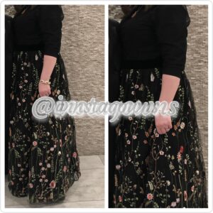 Black Flower Bottom with Black Velvet Belt Gown for Sale