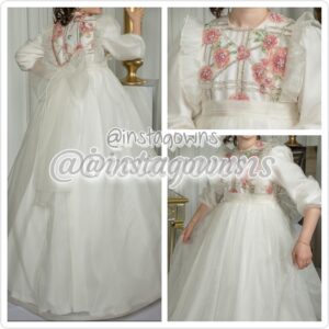 Custom Beautiful Off White with Pink & Green Flower Embroidery/Beading Gown for Sale