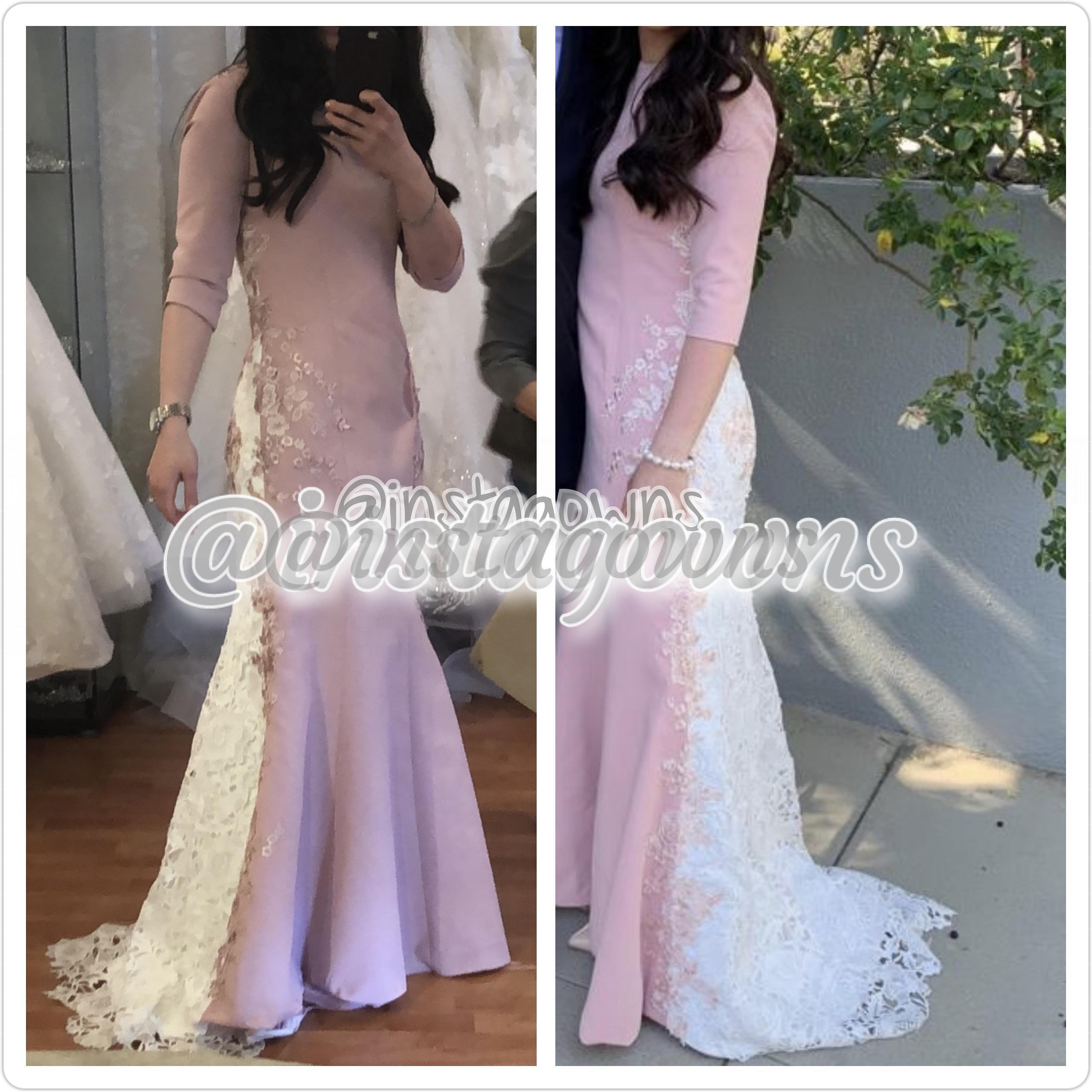 Stunning Raquel Blush Pink Front with White Flowery Lace on Back adorning the Sides Gown for Sale