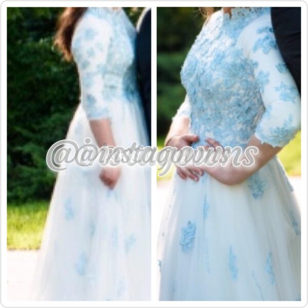 Beautiful Custom made Blue & White Gown for Sale