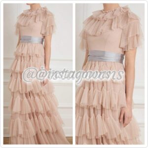 Needle and Thread Blush with Grey Sash Gown for Sale