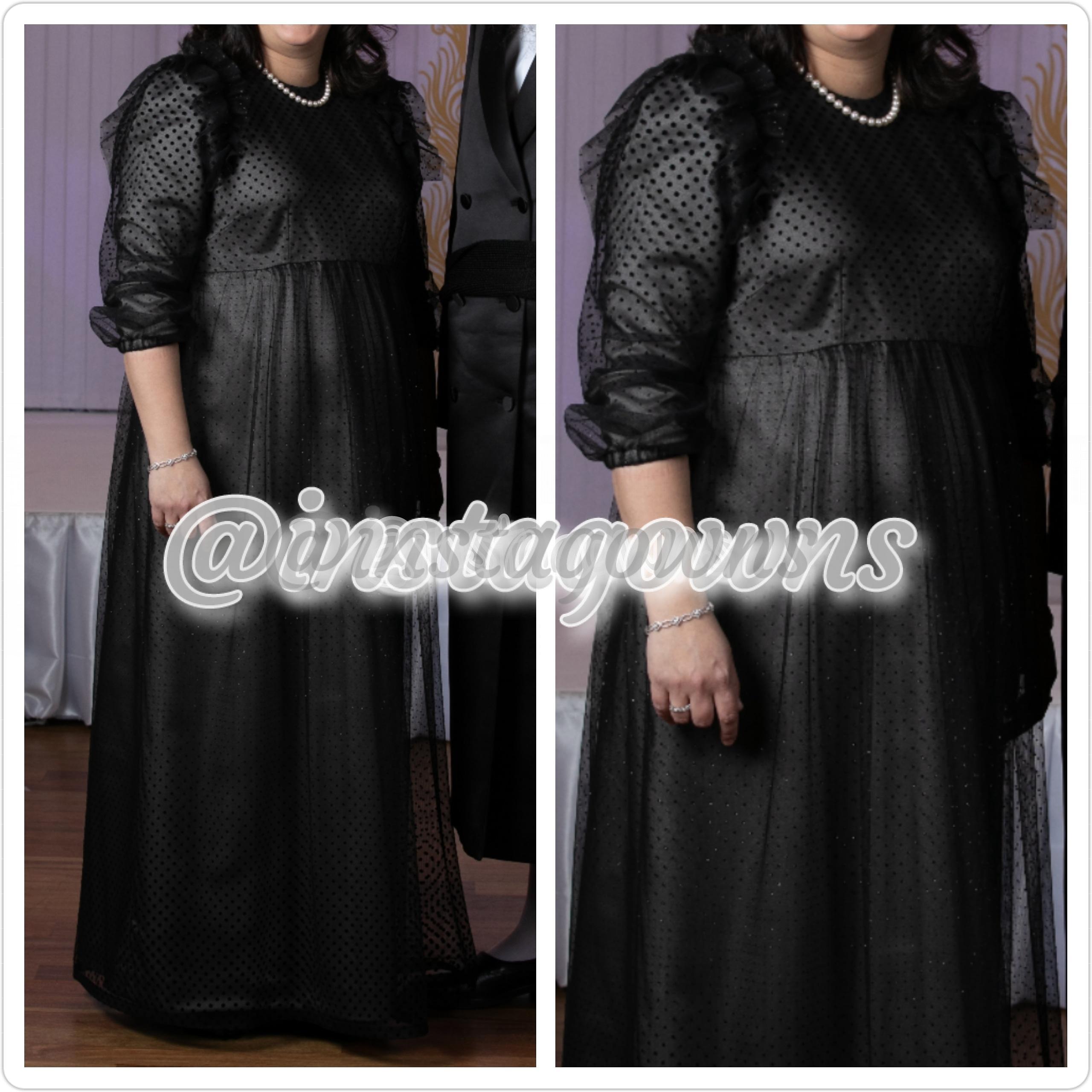Gorgeous Custom Black sheer with Silvery Gray Lining Maternity Gown for Sale