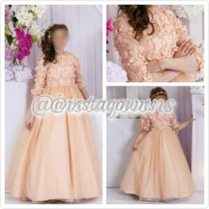 Custom made Magnificent Peach Tulle Bottom & 3D Flowers Beading on Top Girls Gowns For Sale