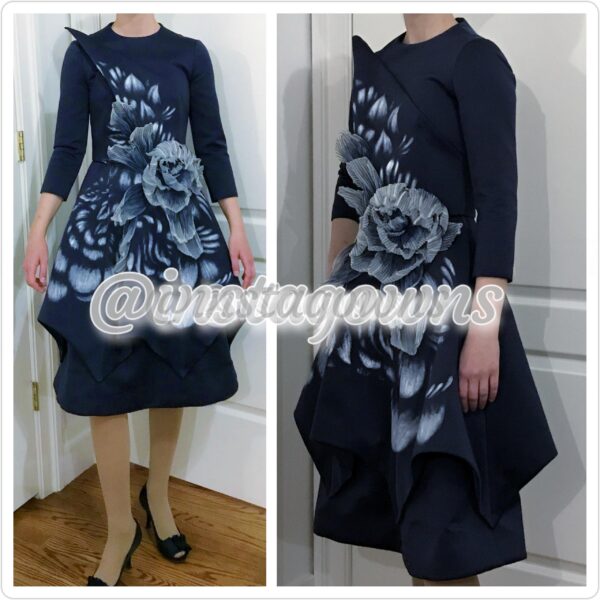 Custom made Hand Painted Flowers Blue Dress for Sale