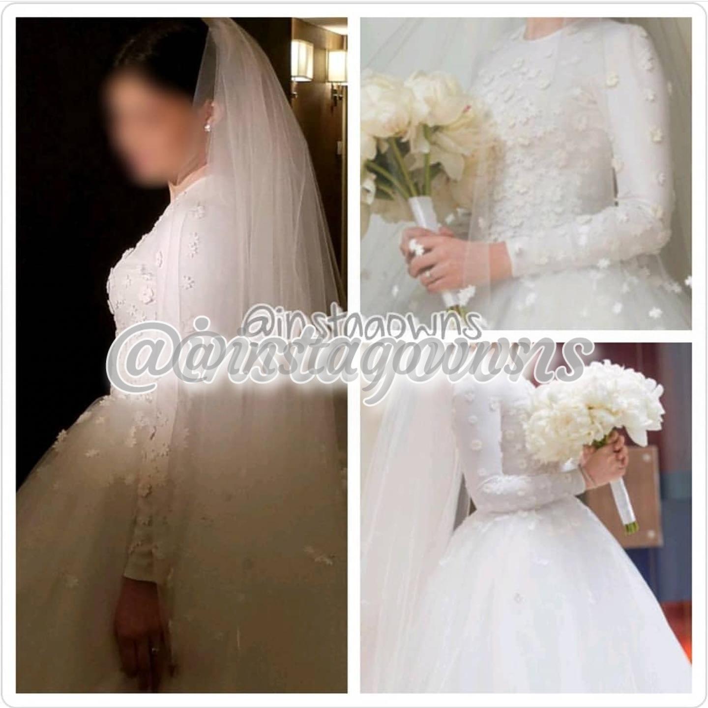 Custom White with Flower Appliques Bridal Gown for Sale