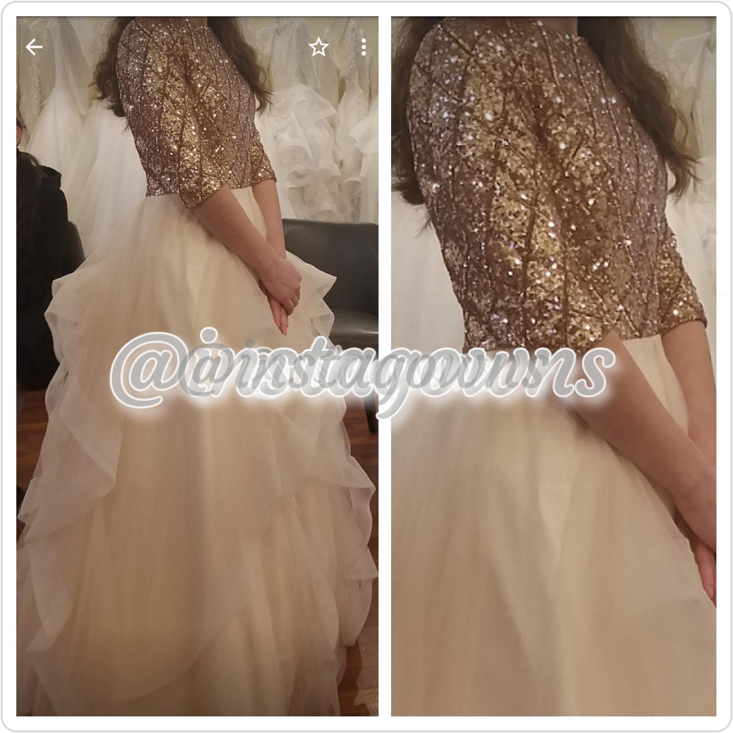 Stunning Rose Gold Sequins Top with Off White Layered Bottom Gown for Sale
