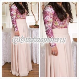 Custom Haut to Wear Creation  100% Pale Pink Silk Skirt with Stunning Deep Pink, White & Green Sequins Top Gown for Sale