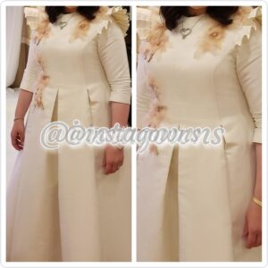 Silver Sequin Beautiful Ivory with Peach Feather Detail Gown for Sale