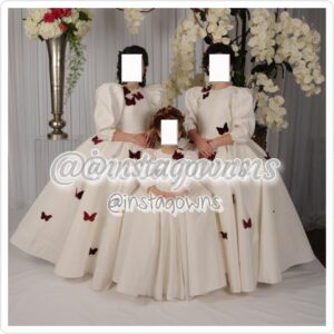 Three Off White & Burgundy Butterfly Appliques Gowns for Rent or Sale