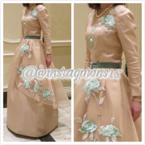 Custom made Peach/Beige with Lace Pink Flowers Gown for Sale