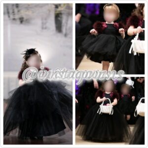 Three Adorable Little Girls' Black with Burgundy Accent Gowns for Sale