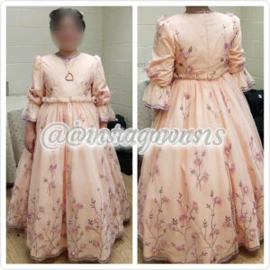 Custom One of a Kind Plus Size Preteen Peach & Lavender Chiffon/Lace with Applique Flowers over Satin Gown for Sale