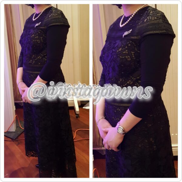 Magnificent Black Cutwork with Coffee Lining Dress for Rent or Sale