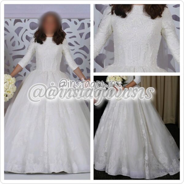 Beautiful Miri White Beaded Top & English Net Bottom Bridal Gown for Sale