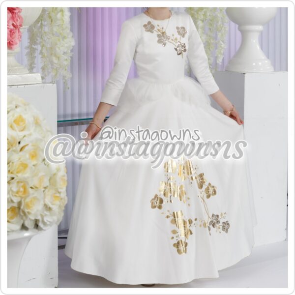 White with Gold Flowers Gown for Sale