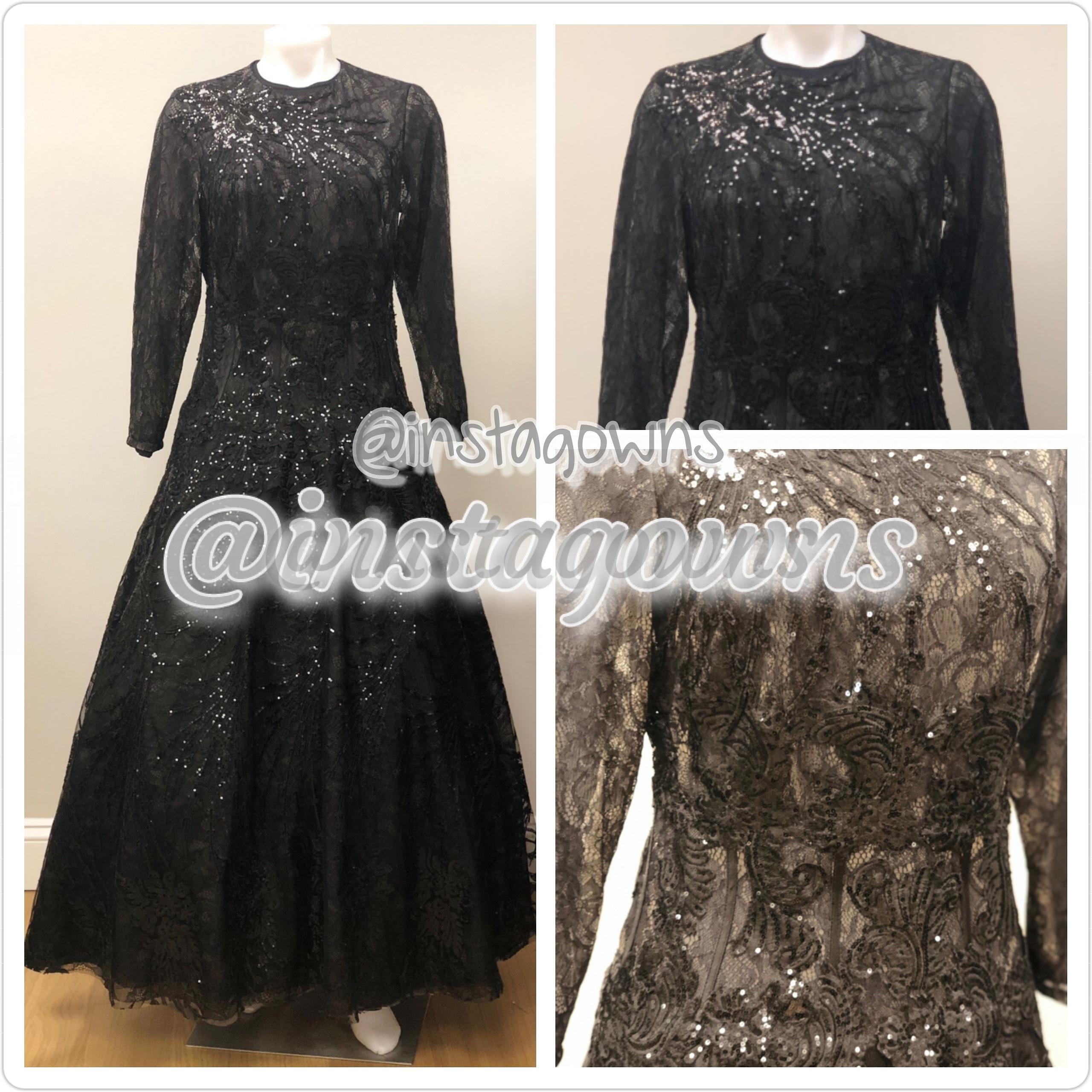 Gala's Custom Design Black Sequin Lace Gown for Sale