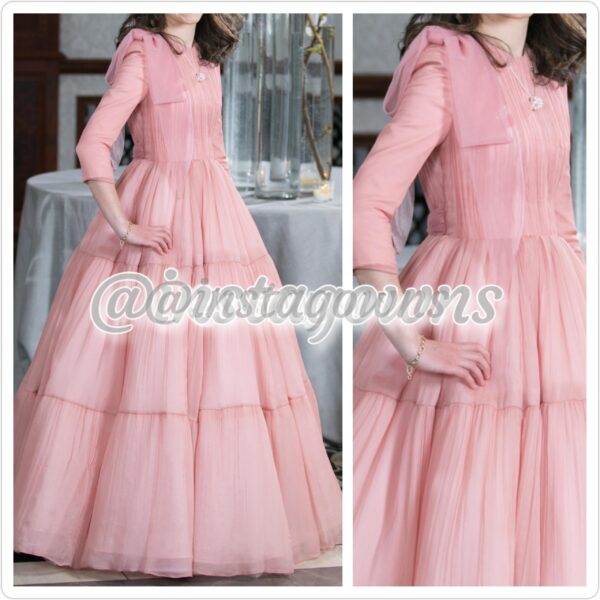 Custom by Dorris Gathered Crinkle Top with layered Bottom Pink Chiffon Gown for Sale