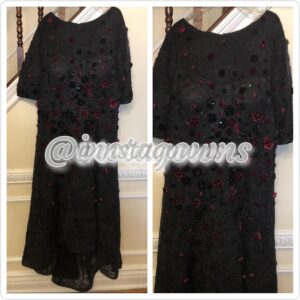 Ricky freeman by Teri John Black Lace with Burgundy & Black Velvet Flowers Hi-low Gown for Sale