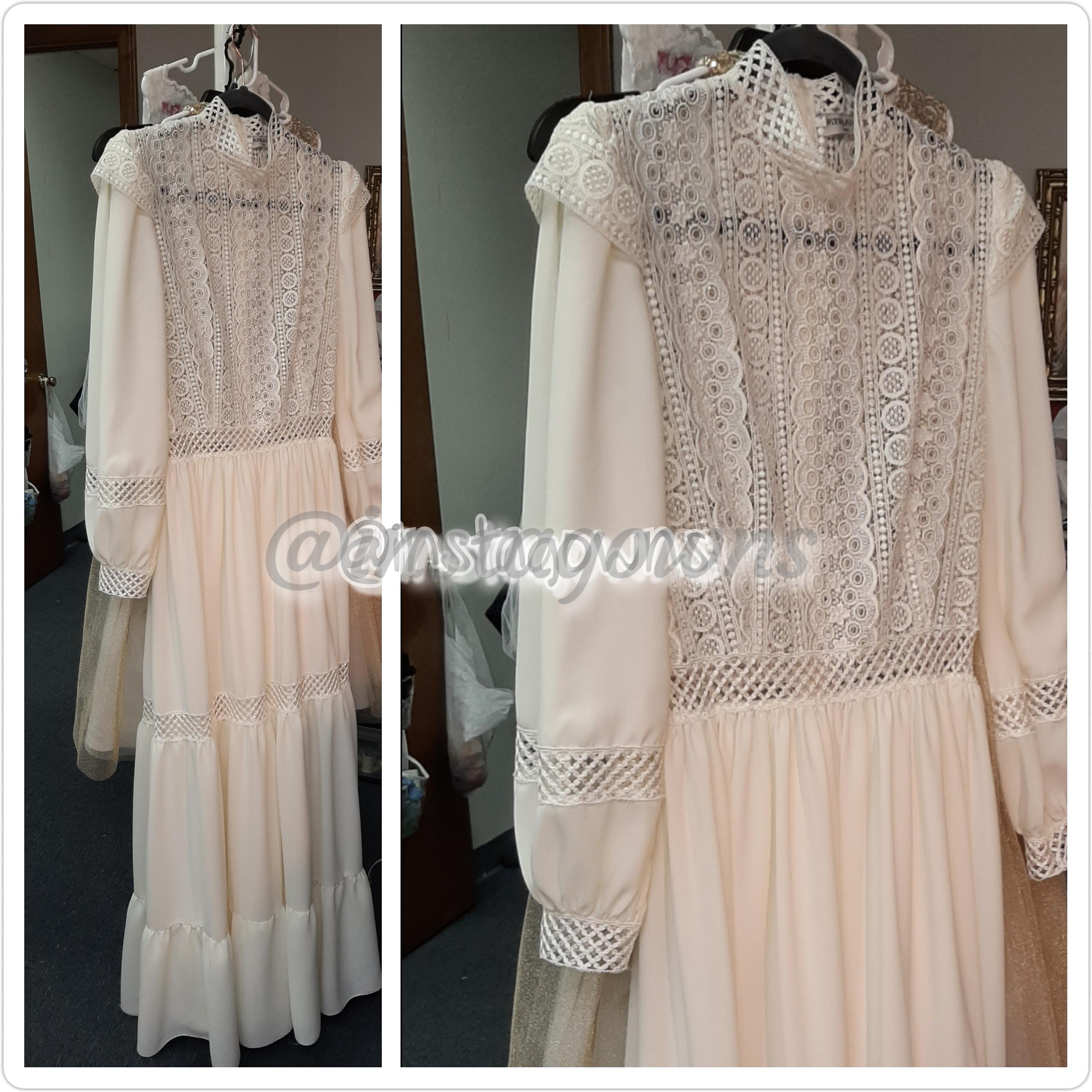 Ivory Lace Top Chiffon Buttom Dress Peach