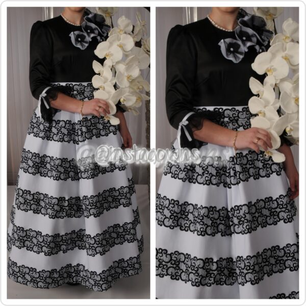 Haute Couture Stunning Black & White Full Magnificent Gown for Sale