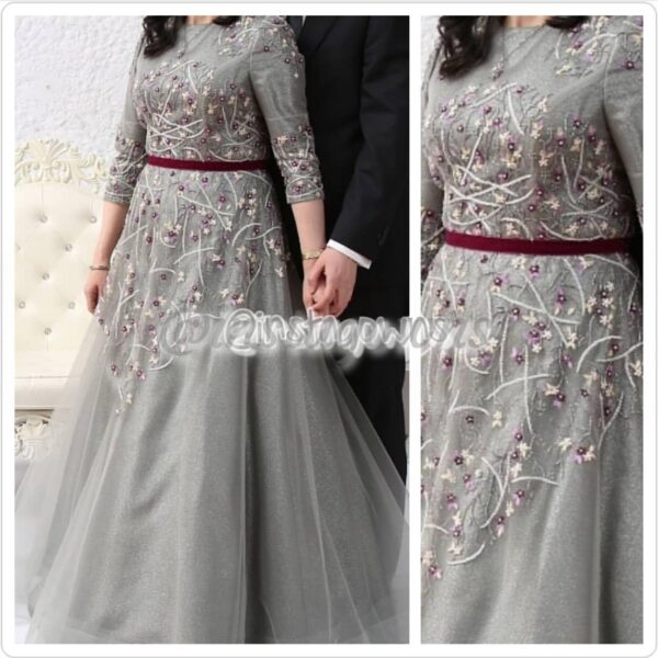 Miri Silver with Purple Flowers Gown for Sale