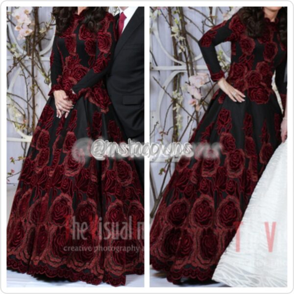 Custom made by Zoe Burgundy & Black Mother of Bride Gown for Sale