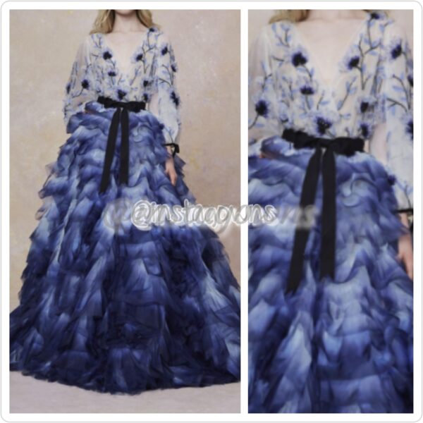 Gorgeous Marchesa Designer Beaded Top & Full Ombre-look Bottom Blue and White Gown for Sale