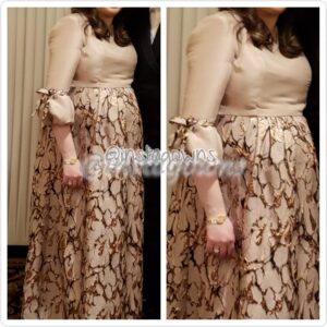 Custom made Magnificent Slenderizing Blush, Gold & Black Maternity Gown for Sale