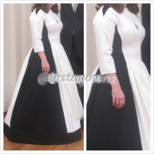 Exquisite Classy Elegant Winter White with Black Sides & Bottom Border Gown for Sale