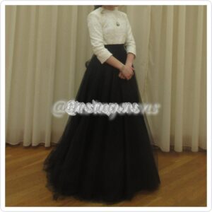 Exquisite Winter White Beaded Top with Full Tulle Black Bottom Gown for Sale