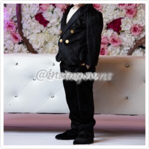 Petite Clair Velvet Boys Suit with Cream Ribbed Tshirt for Rent or Sale