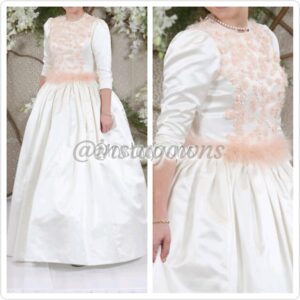 Custom made Beautiful Silk & Satin Pearl White/Peach with Handmade Beading Gown for Sale