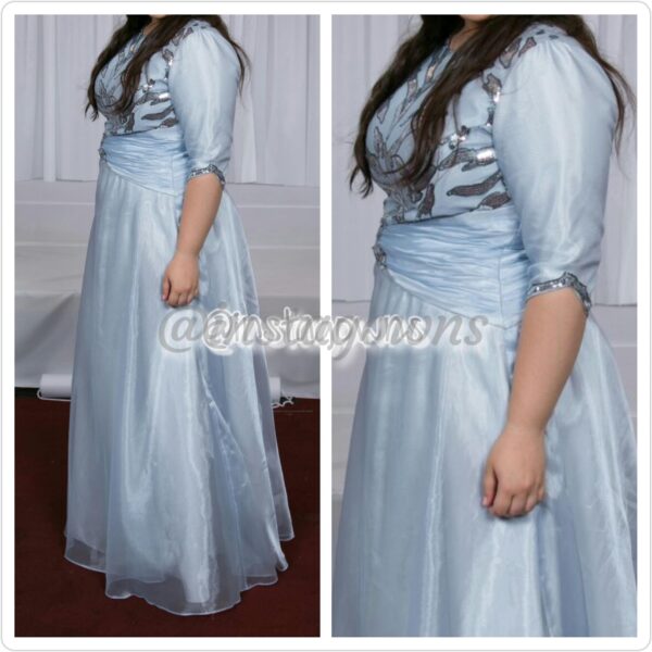 Beautiful Custom made Organza & Sequin Light Blue Gown for Sale