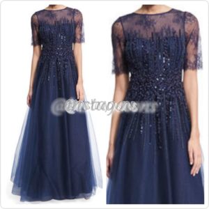 Beautiful Teri John Beaded & Tulle Navy Gown for Sale
