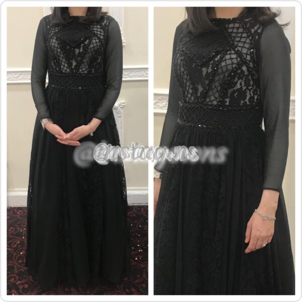 Aidan Mattox Stunning Black Lace Top with Detailed Exquisite Beading & Lace & Chiffon Paneled Skirt Mother or Sister of Bride Gown for Sale