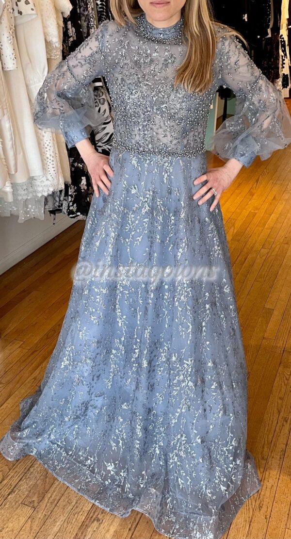 Stunning Brand New Never Worn Silvery/Blue Miri Couture Gown For Sale