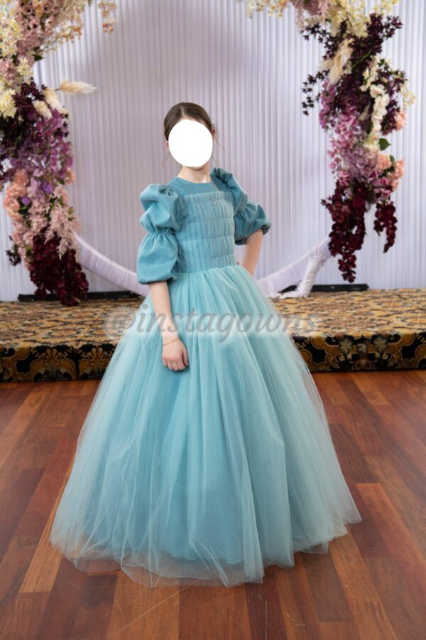 Custom Dusty Blue Tulle Gown for Sale