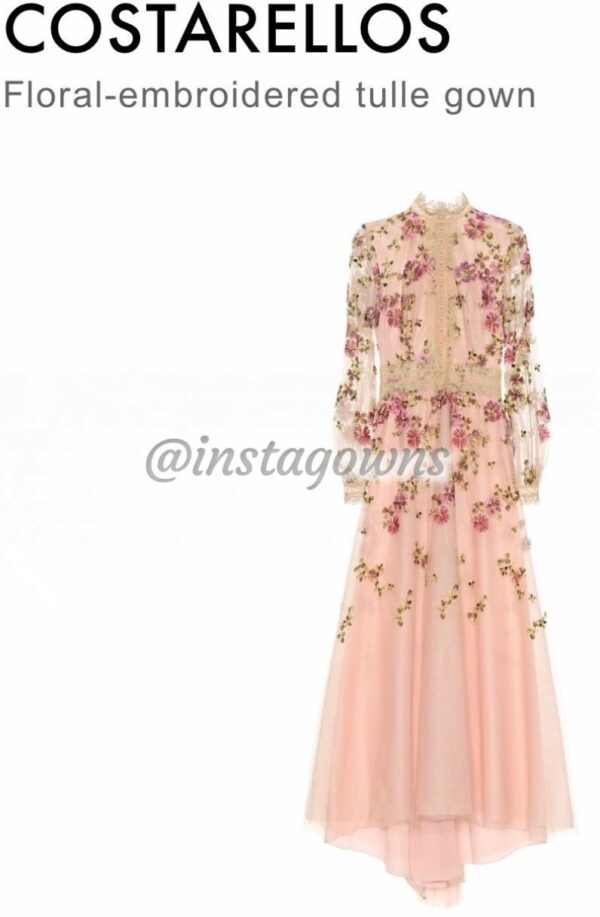 Designer Costarellos Floral Embroidered Gown for Sale