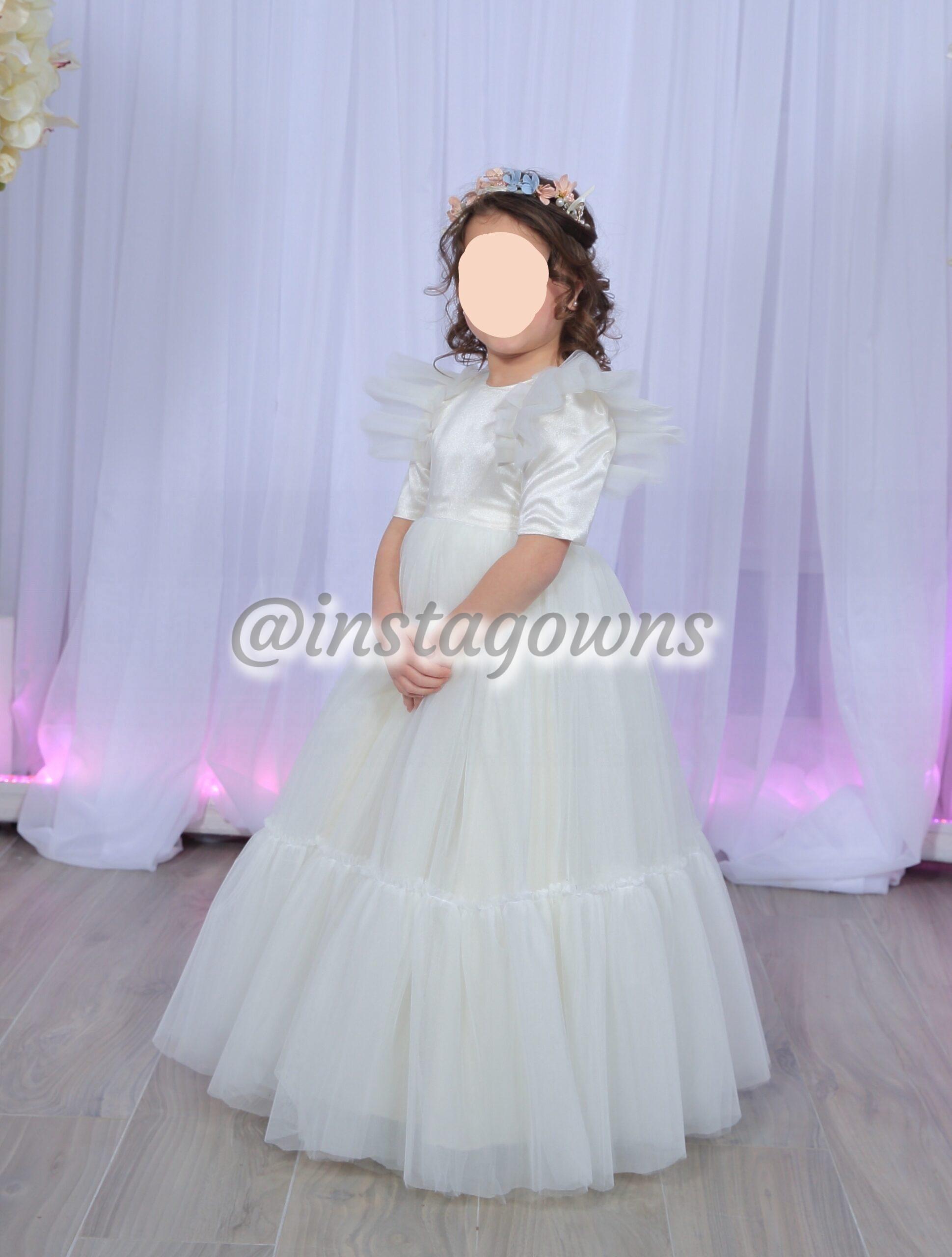 Girls Custom made Cream Tulle Gown and Wreaths for Sale