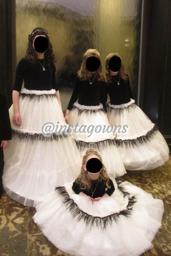 Four Melange Absolutely Stunning Magnificent Black & Cream Tulle with Black Feathered Trimming Very Full Gowns for Sale